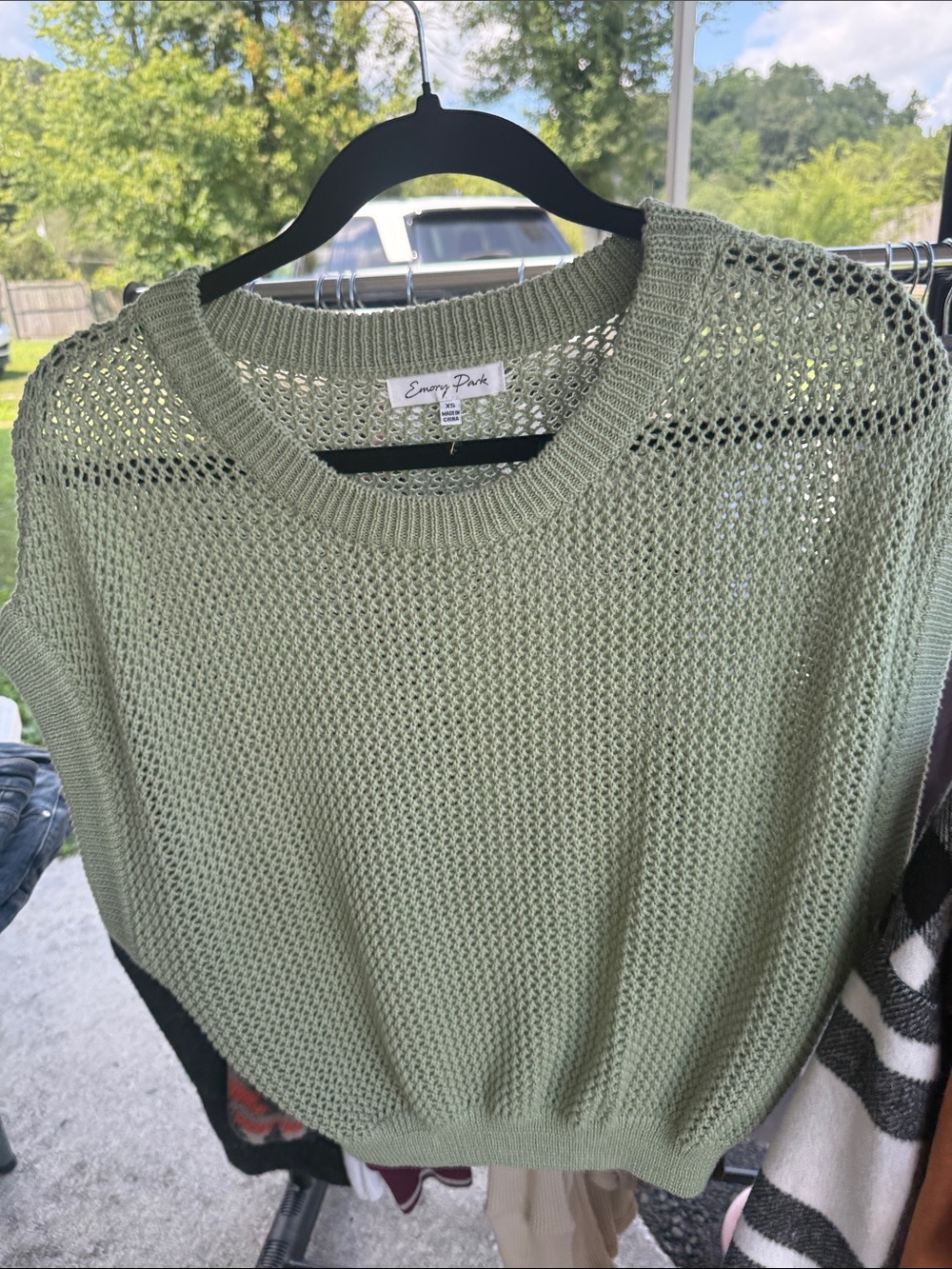 emory park Sage Green Open Weave Scoop-Neck Sweater